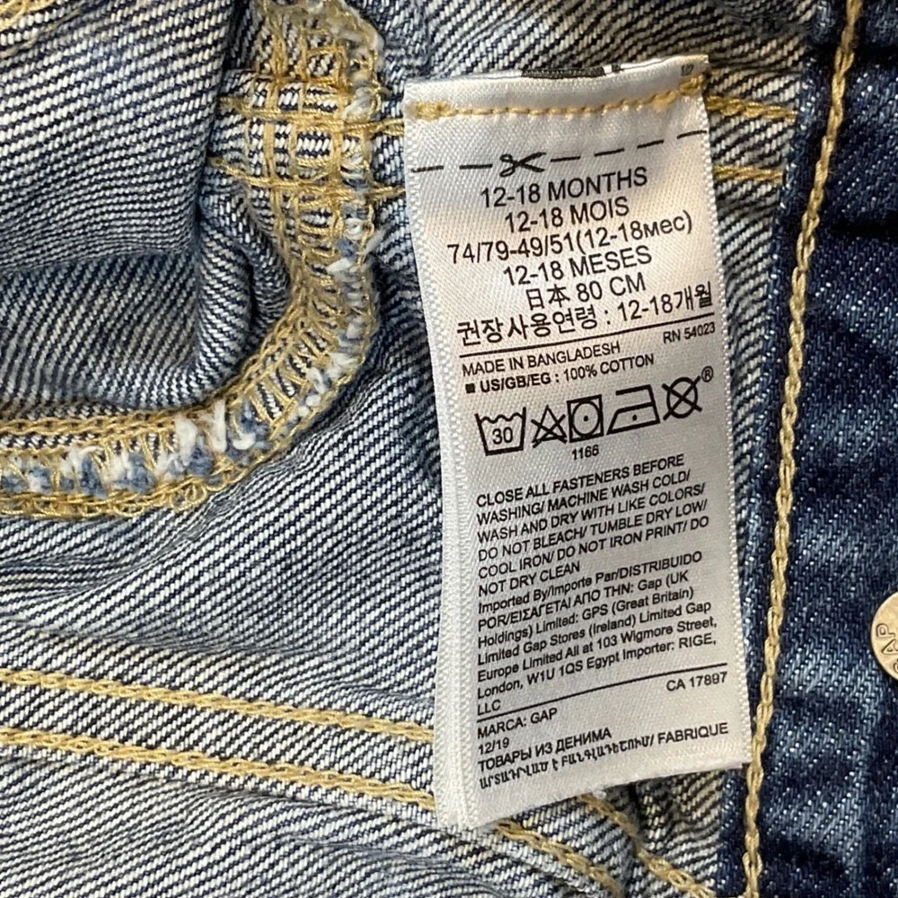 Gap Denim Trucker Jacket Kids 12-18 Months Blue Excellent Cotton Cropped Wash